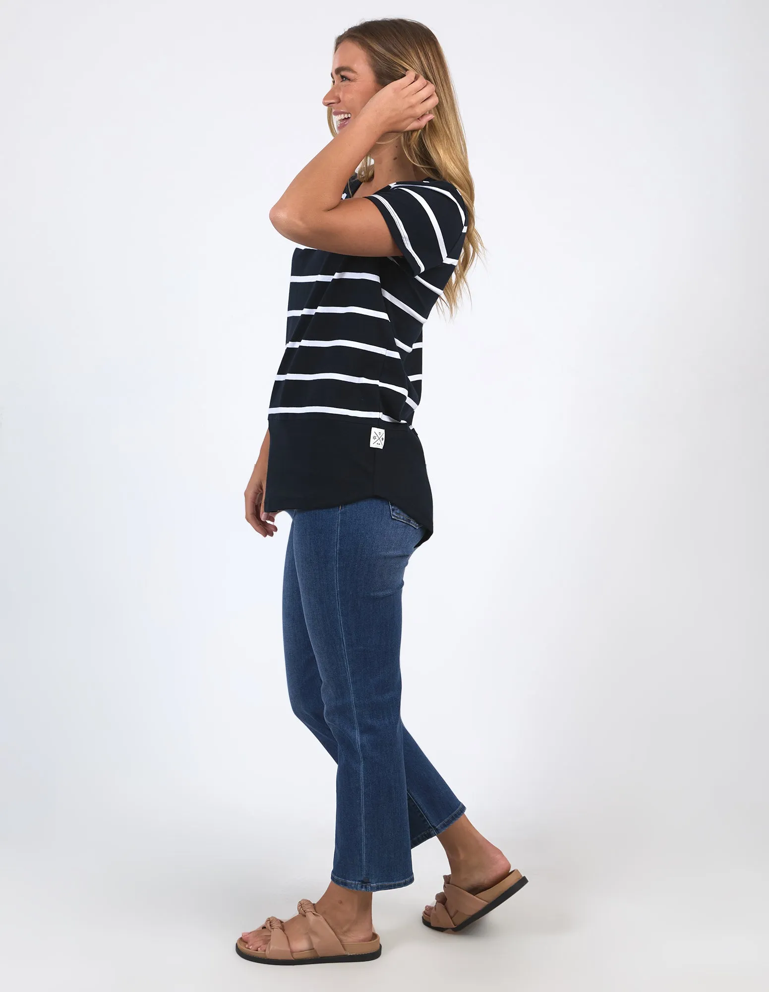Rib Short Sleeve Tee Navy & White Stripe