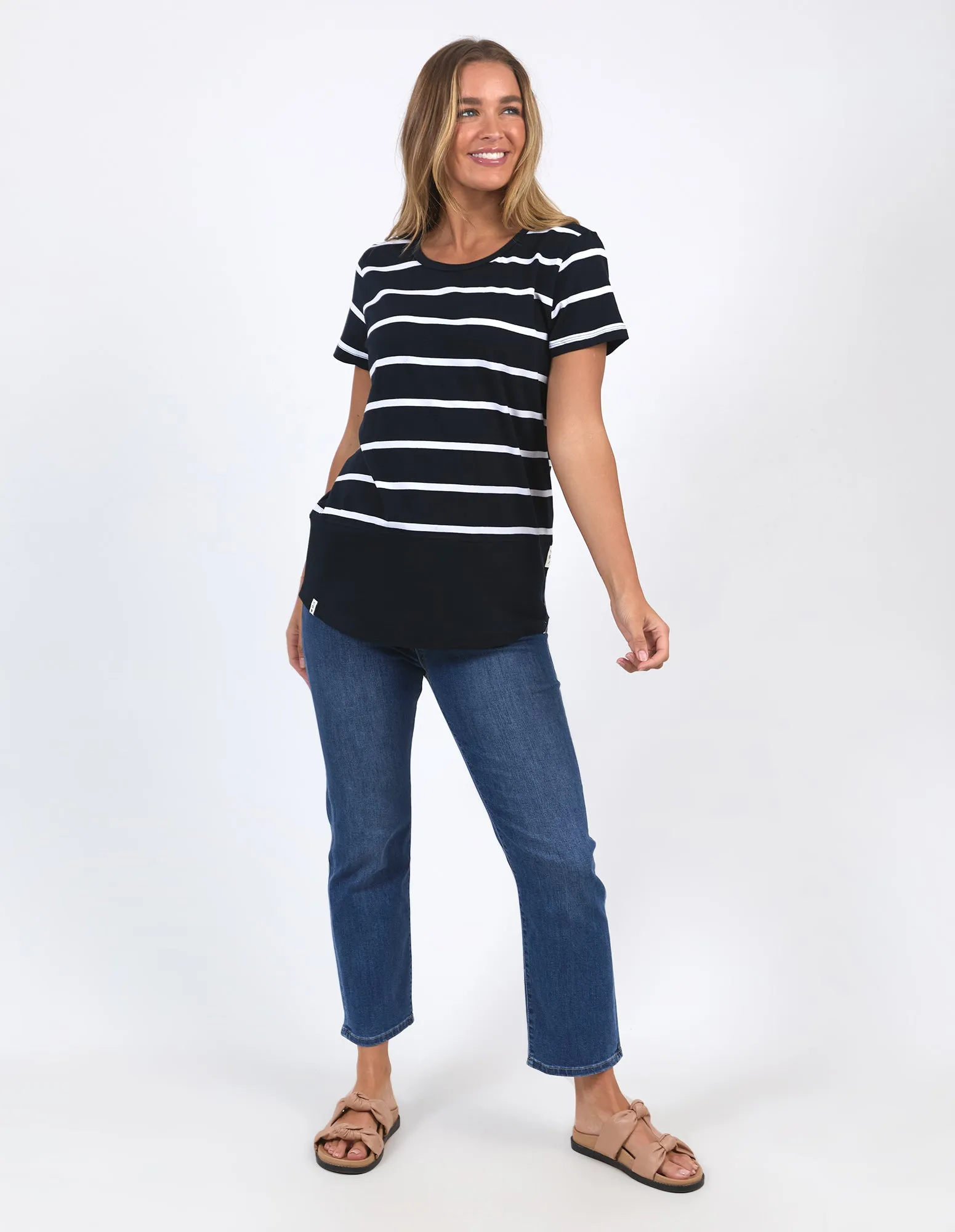 Rib Short Sleeve Tee Navy & White Stripe