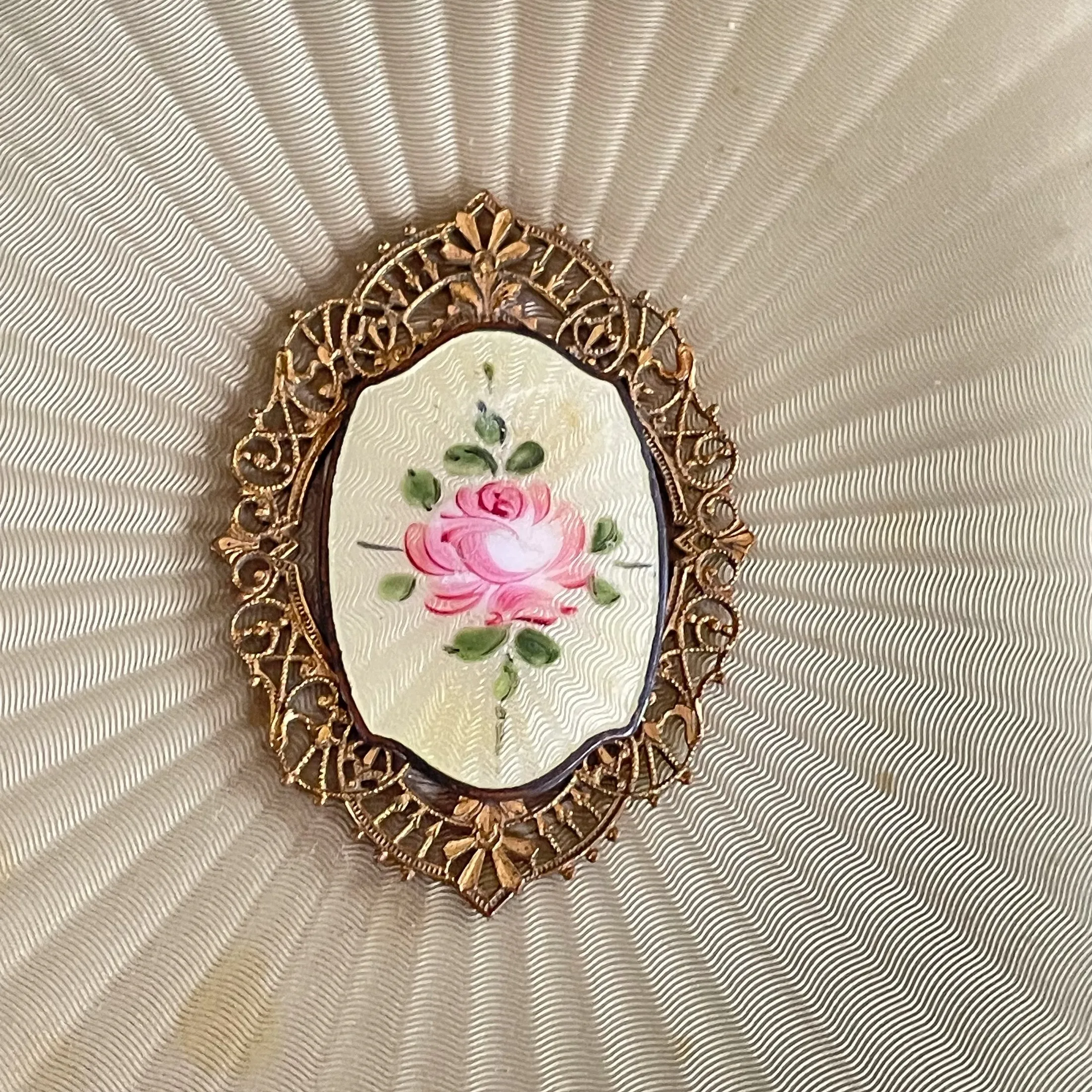 SOLD Vintage 20s-30s Hand Mirror, Guilloche Enamel Detail