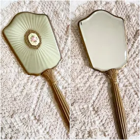 SOLD Vintage 20s-30s Hand Mirror, Guilloche Enamel Detail