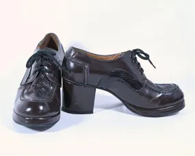 SOLD Vintage 70s Mens Brown Leather/Snake Platform Disco Shoes SZ 9-9.5