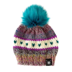 Stripes   Tiny Hearts Faux Fur Beanie in Astroblast Baby/Youth