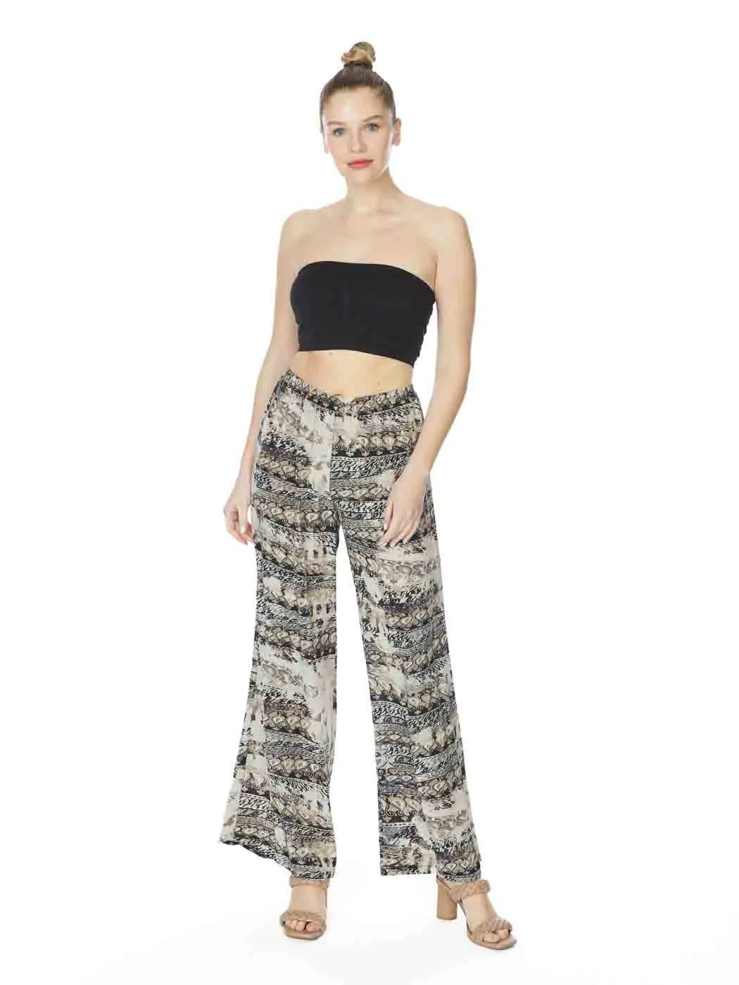 Tianello "Cleo" Print Washable Silk "Palazzo" Pant