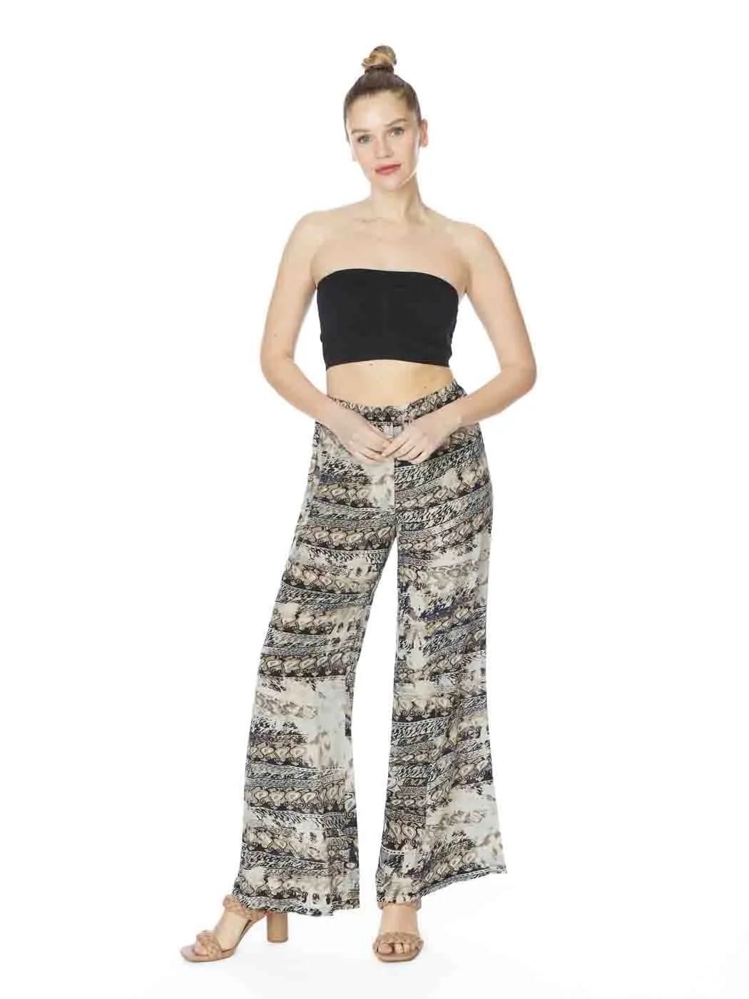 Tianello "Cleo" Print Washable Silk "Palazzo" Pant