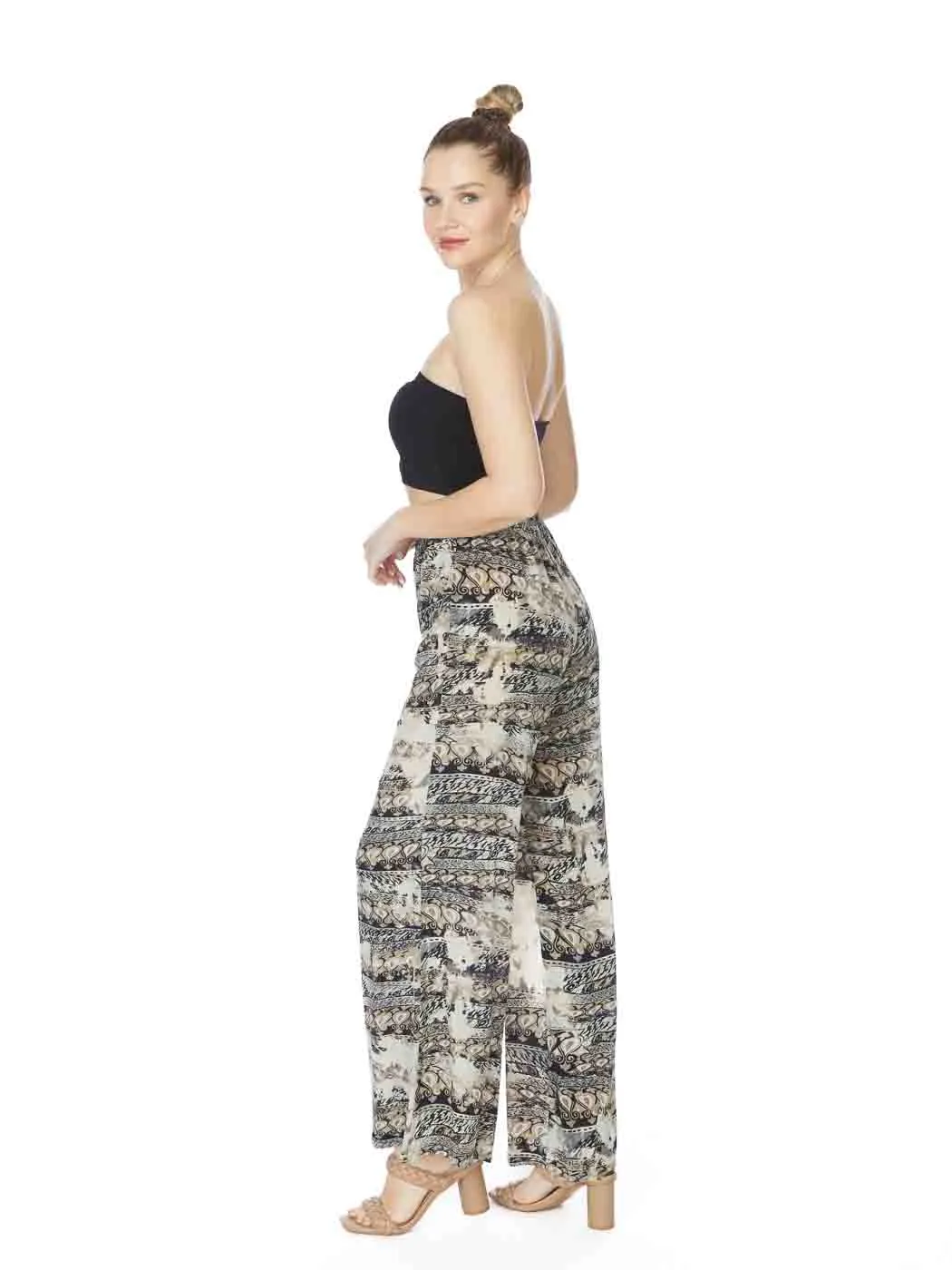 Tianello "Cleo" Print Washable Silk "Palazzo" Pant