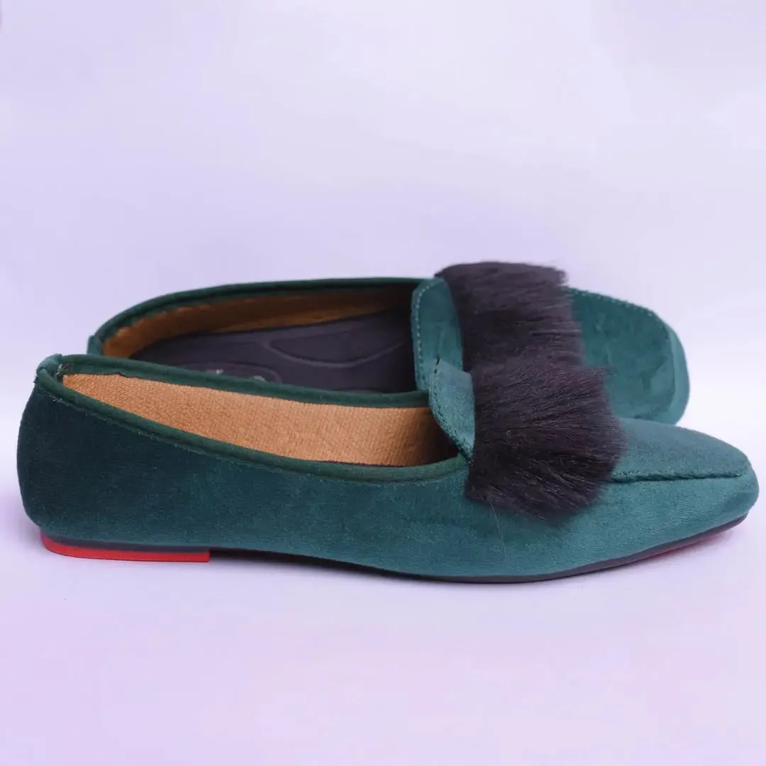 Velvet Fur Loafers Purple